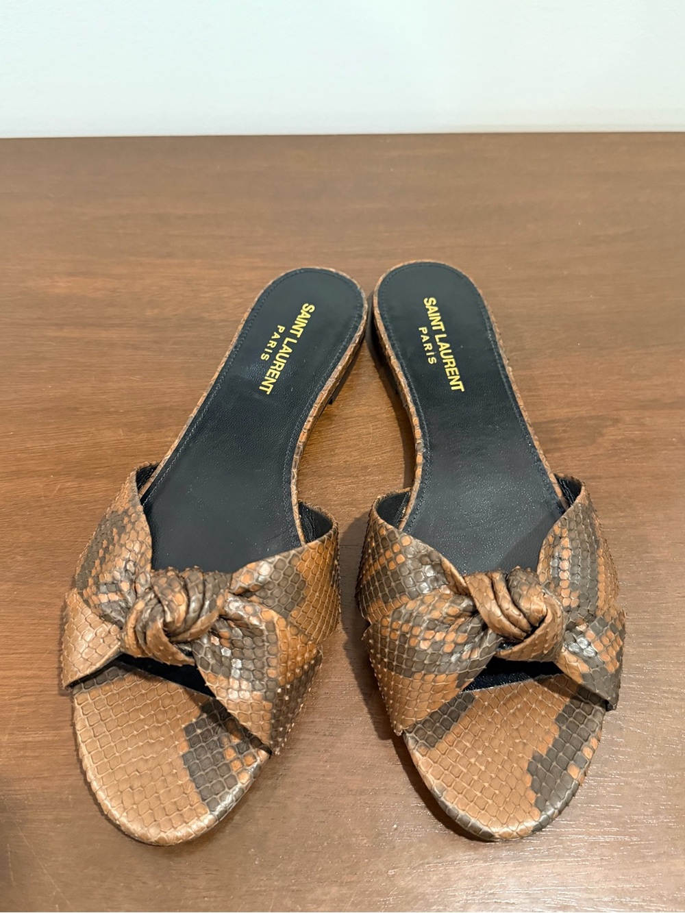 Authentic Yves Saint Laurent Bianca Knot Slides Python  Size 39.5